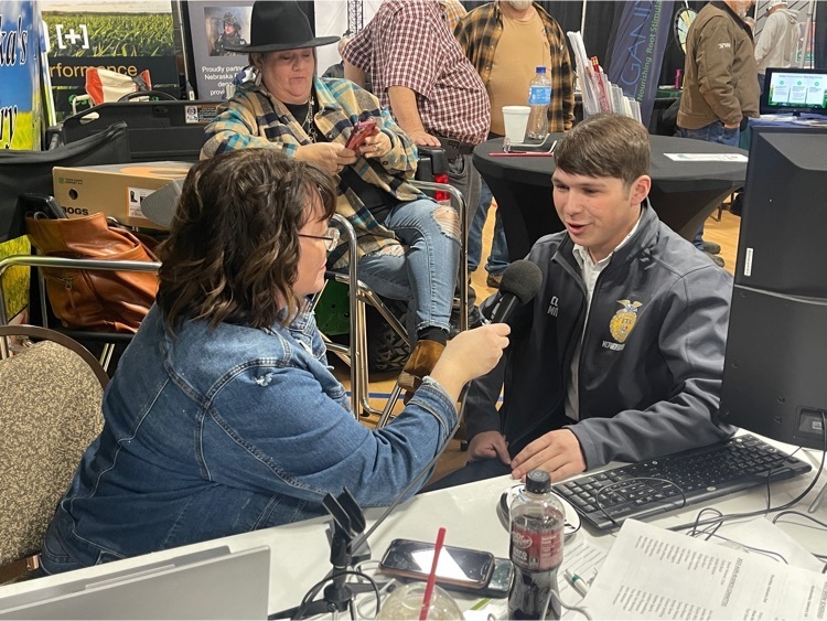 Corbin Miller interviewing with KRVNs Rural Radio Network Farm Director, Susan Littlefield. The interview will air later this month. 